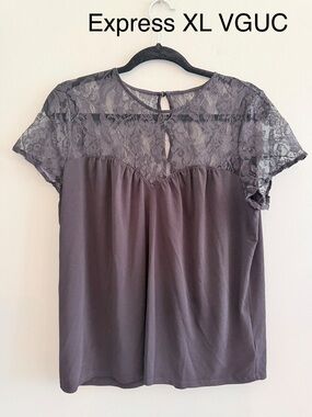 Express Lace Yoke Short Sleeve Top - Black